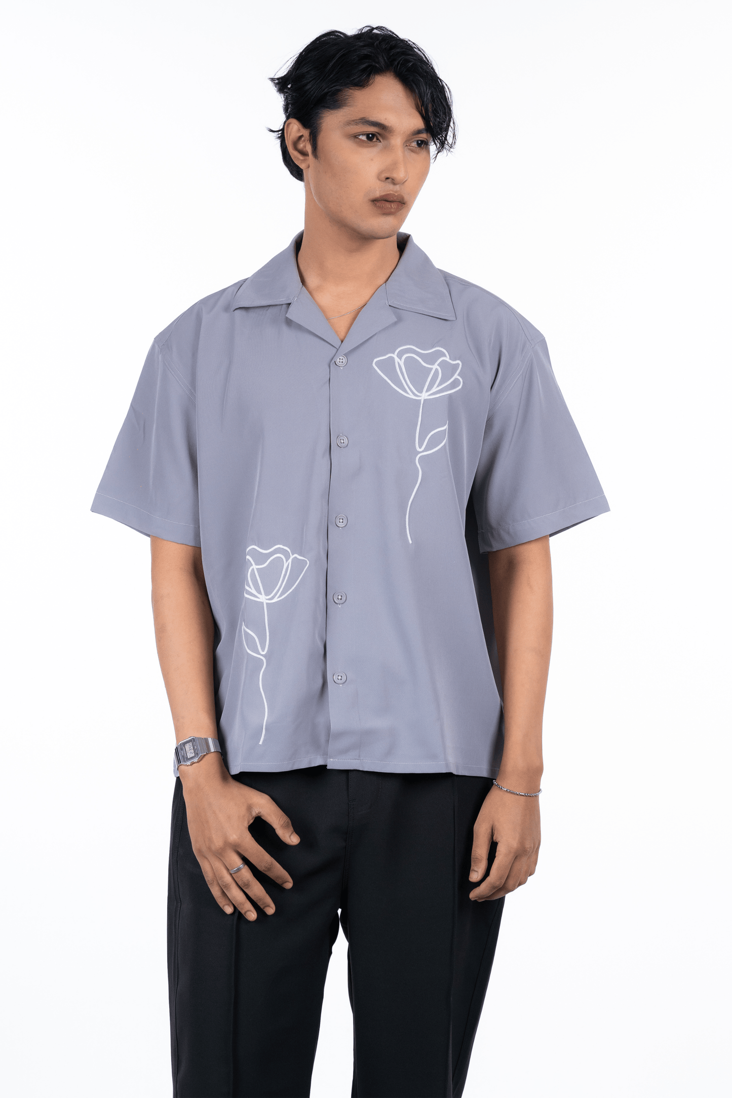 Mad Koffee Shirts M Embroidery Cuban Shirts — Grey