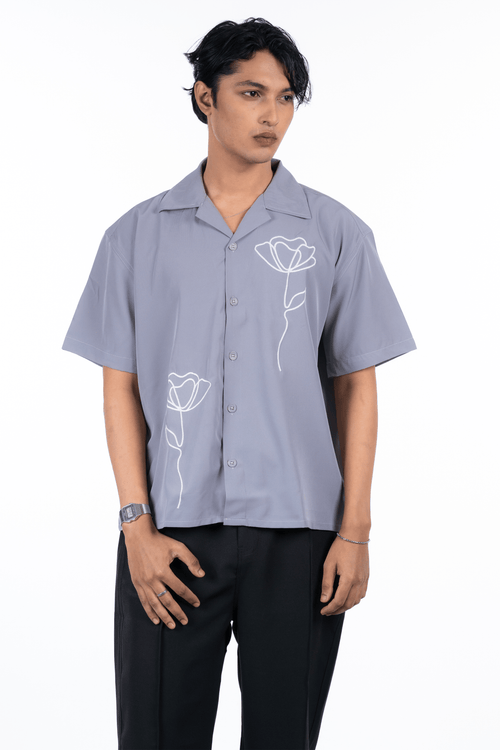 Load image 1 in gallery view. Mad Koffee Shirts M Embroidery Cuban Shirts — Grey