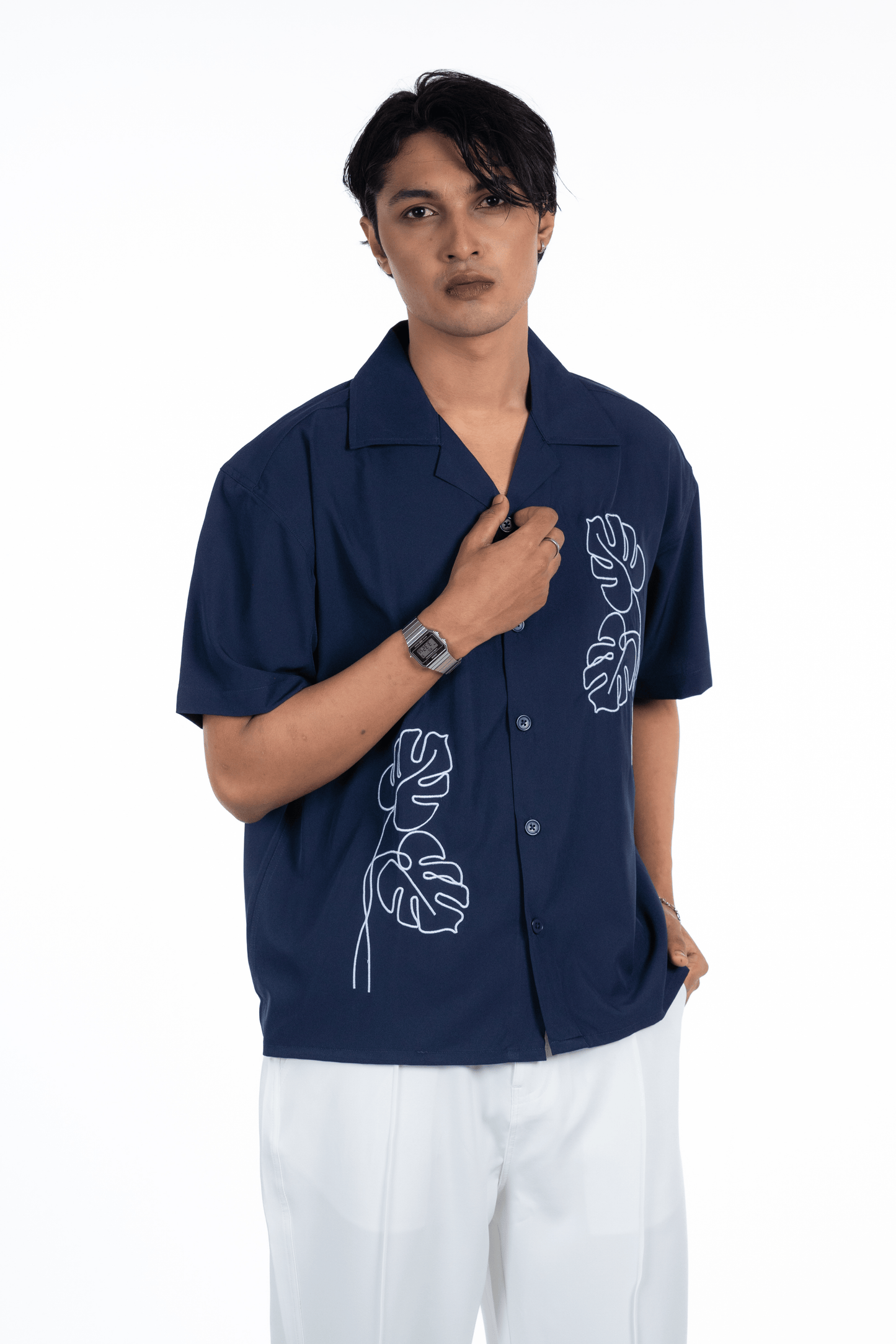 Mad Koffee Shirts Embroidery Cuban Shirts — Midnight Navy