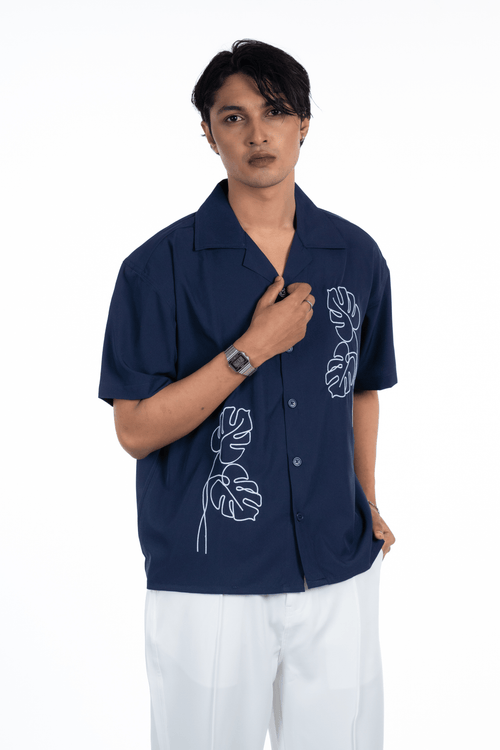 Load image 1 in gallery view. Mad Koffee Shirts Embroidery Cuban Shirts — Midnight Navy