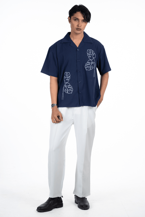 Load image 1 in gallery view. Mad Koffee Shirts Embroidery Cuban Shirts — Midnight Navy
