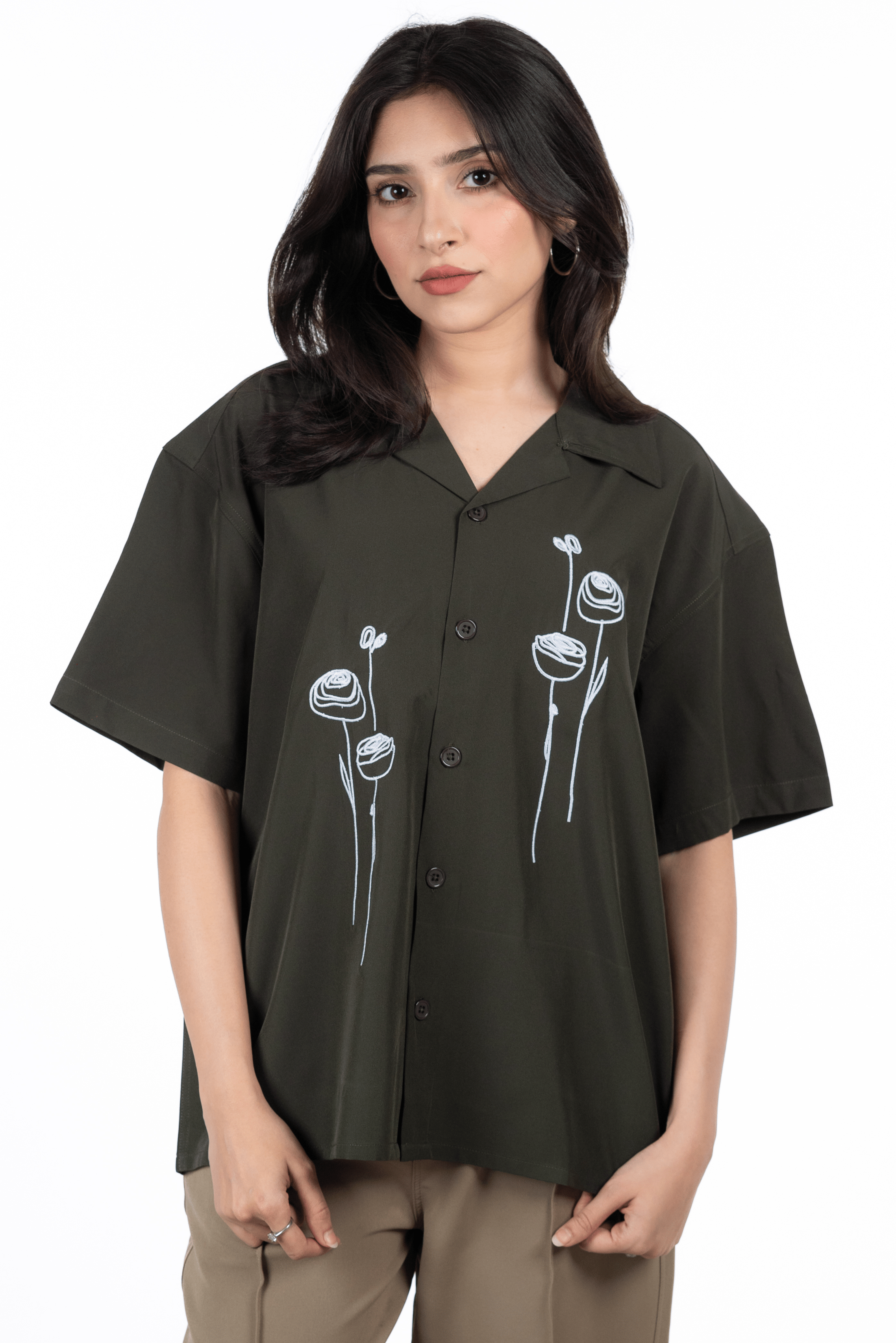 Mad Koffee Shirts Embroidery Cuban Shirts — Olive