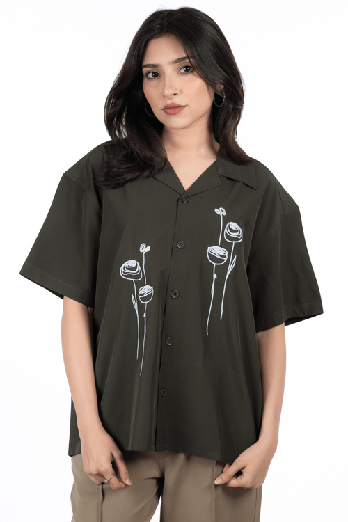 Load image 1 in gallery view. Mad Koffee Shirts Embroidery Cuban Shirts — Olive