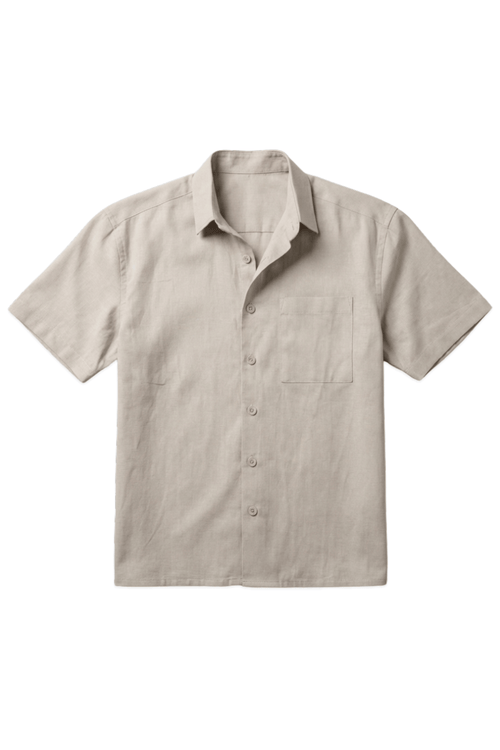 Load image 1 in gallery view. Mad Koffee Shirts Linen Box Fit Oversized Half Sleeve Shirt — Light Beige