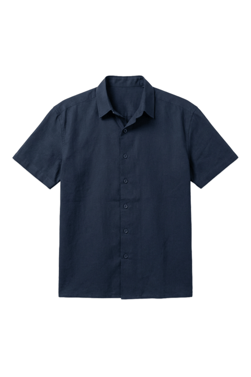 Load image 1 in gallery view. Mad Koffee Shirts Linen Box Fit Oversized Half Sleeve Shirt — Midnight Navy