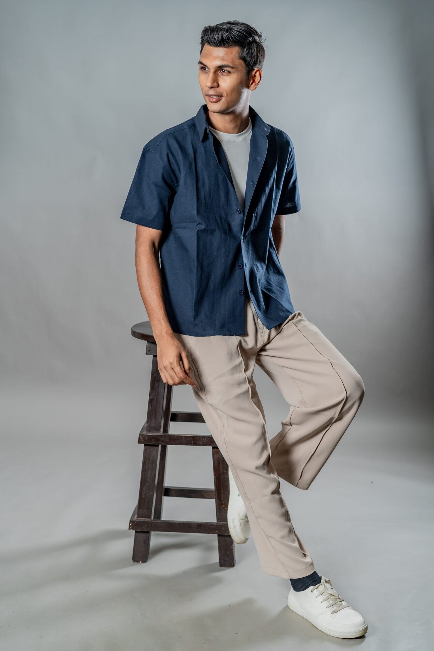 Mad Koffee Shirts Linen Box Fit Oversized Half Sleeve Shirt — Midnight Navy