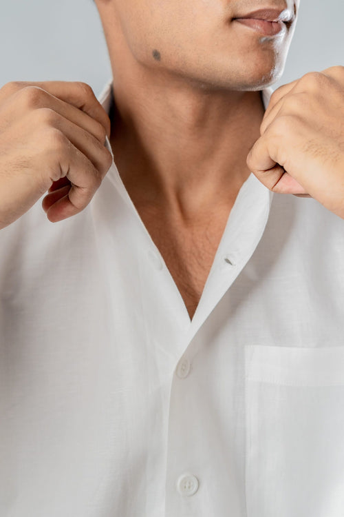 Load image 1 in gallery view. Mad Koffee Shirts Linen Box Fit Oversized Half Sleeve Shirt — White