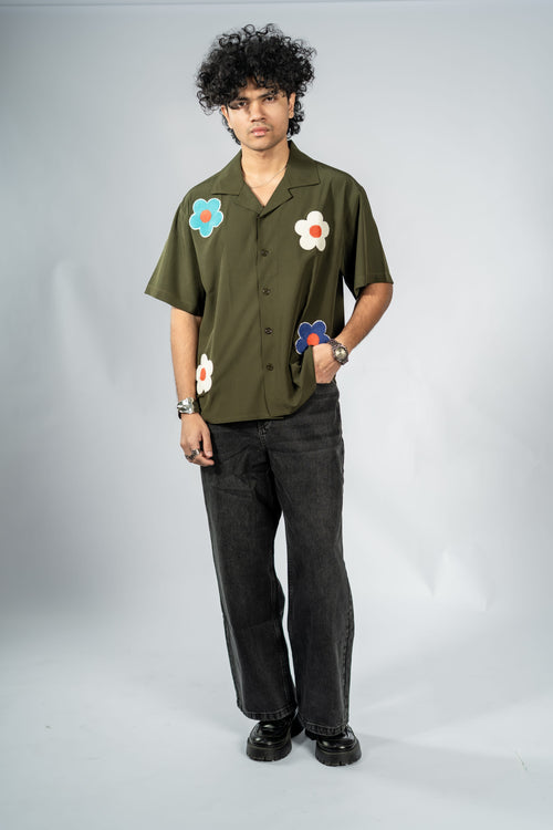 Load image 1 in gallery view. Mad Koffee Shirts Offbeat Patch Shirt - Olive
