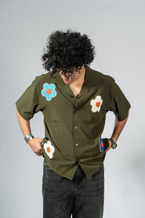 Load image 1 in gallery view. Mad Koffee Shirts Offbeat Patch Shirt - Olive