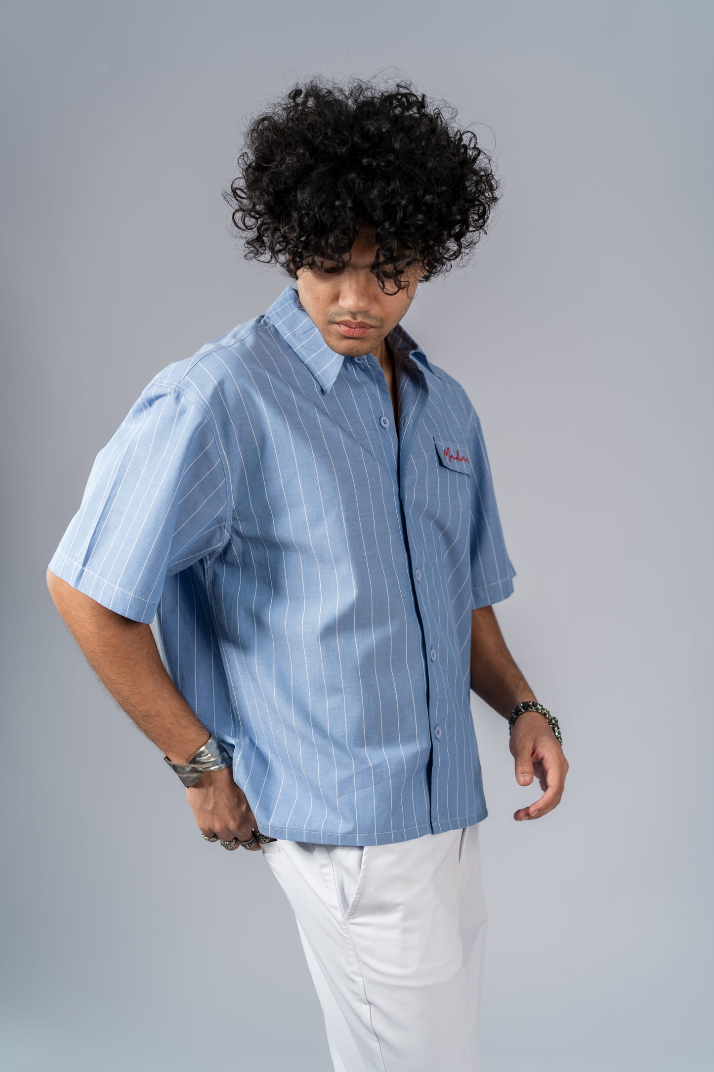 Mad Koffee Shirts Oversized Pinstripe Shirts - Ocean