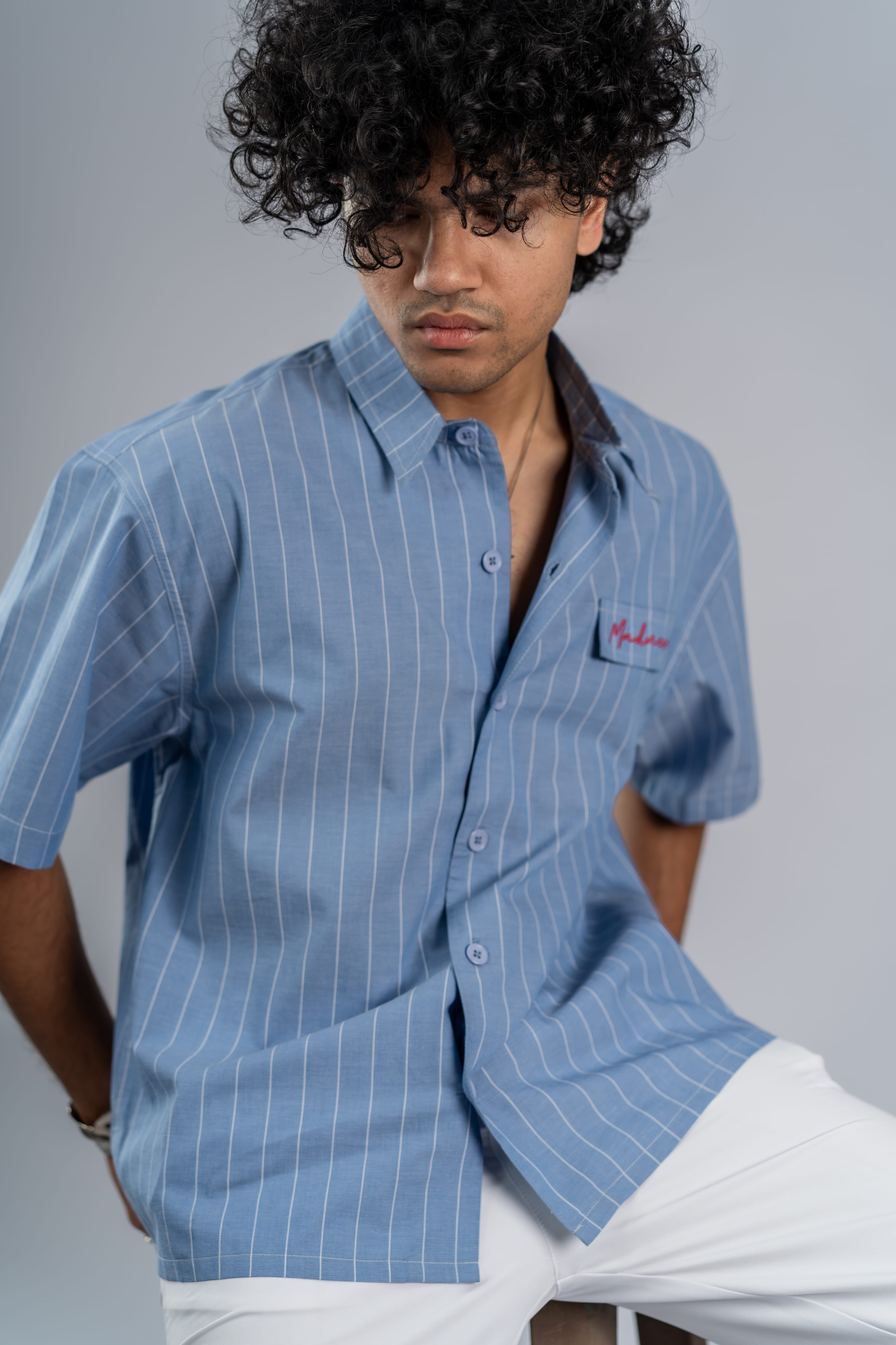 Mad Koffee Shirts Oversized Pinstripe Shirts - Ocean