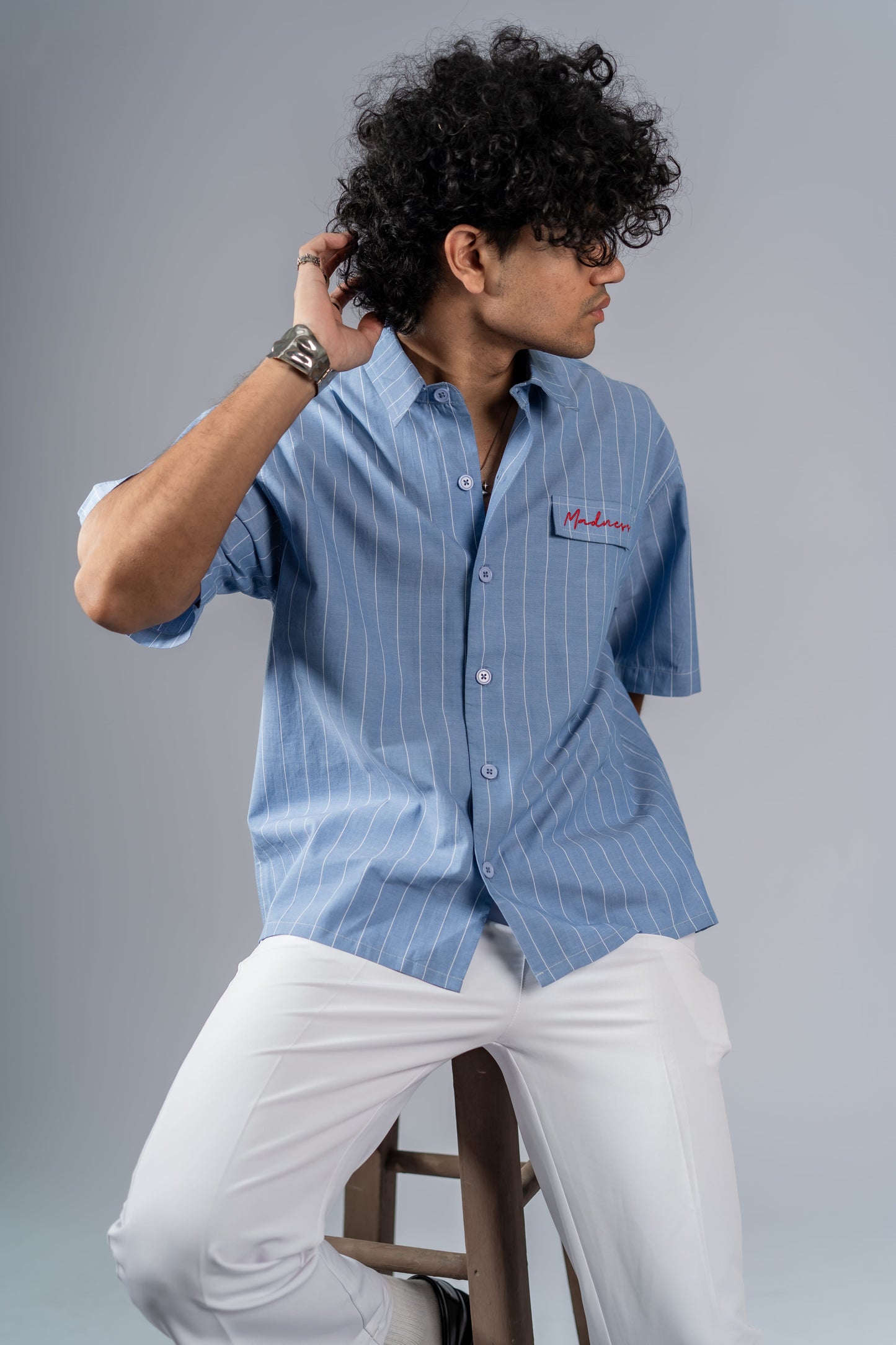 Mad Koffee Shirts Oversized Pinstripe Shirts - Ocean