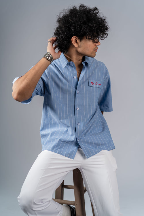 Load image 1 in gallery view. Mad Koffee Shirts Oversized Pinstripe Shirts - Ocean