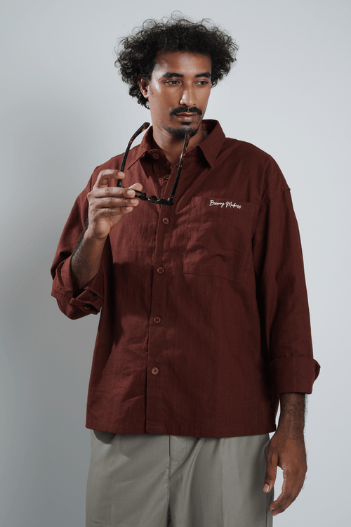 Load image 1 in gallery view. Mad Koffee Shirts Remi Cotton Boxy-Fit Shirt – Chocolate Brown
