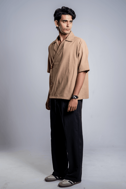 Load image 1 in gallery view. Mad Koffee Shirts Remi Cotton Open Collar Shirt - Beige