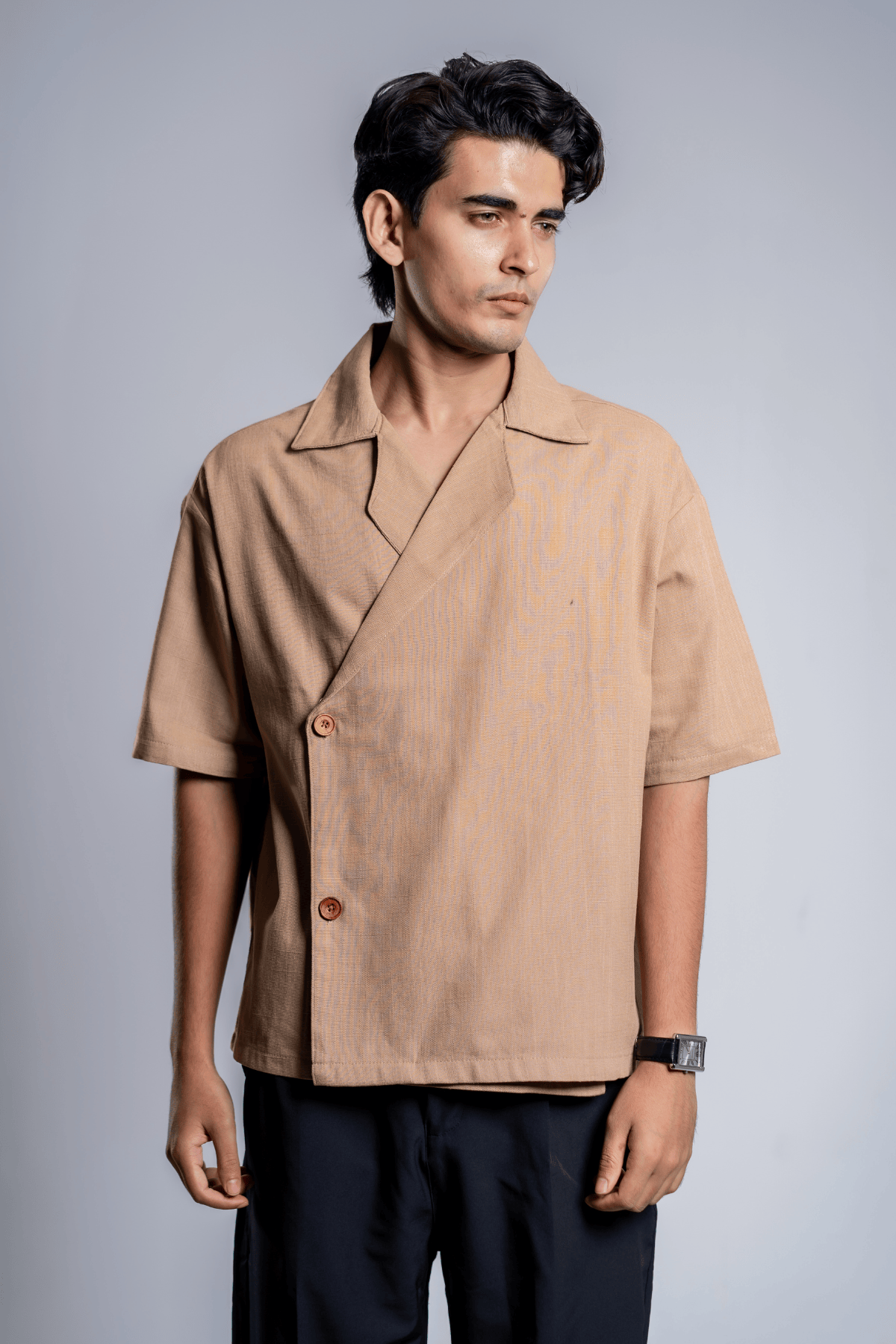 Mad Koffee Shirts Remi Cotton Open Collar Shirt - Beige
