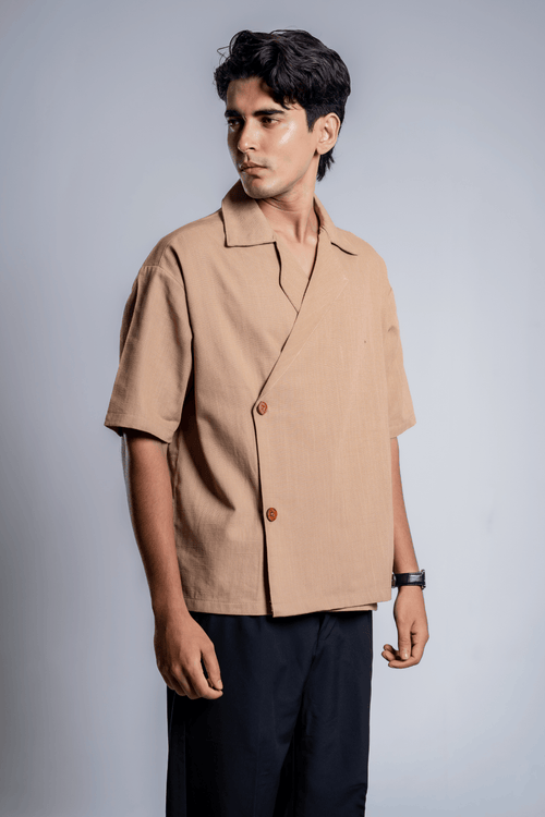 Load image 1 in gallery view. Mad Koffee Shirts Remi Cotton Open Collar Shirt - Beige