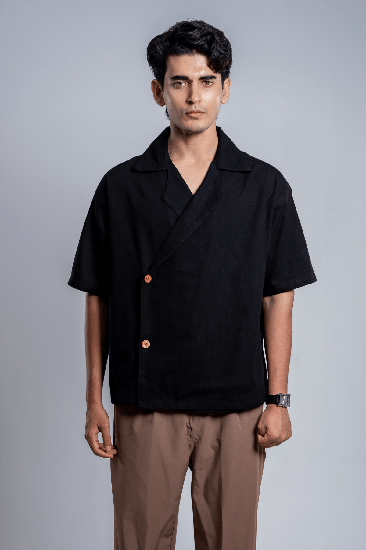 Mad Koffee Shirts Remi Cotton Open Collar Shirt - Black