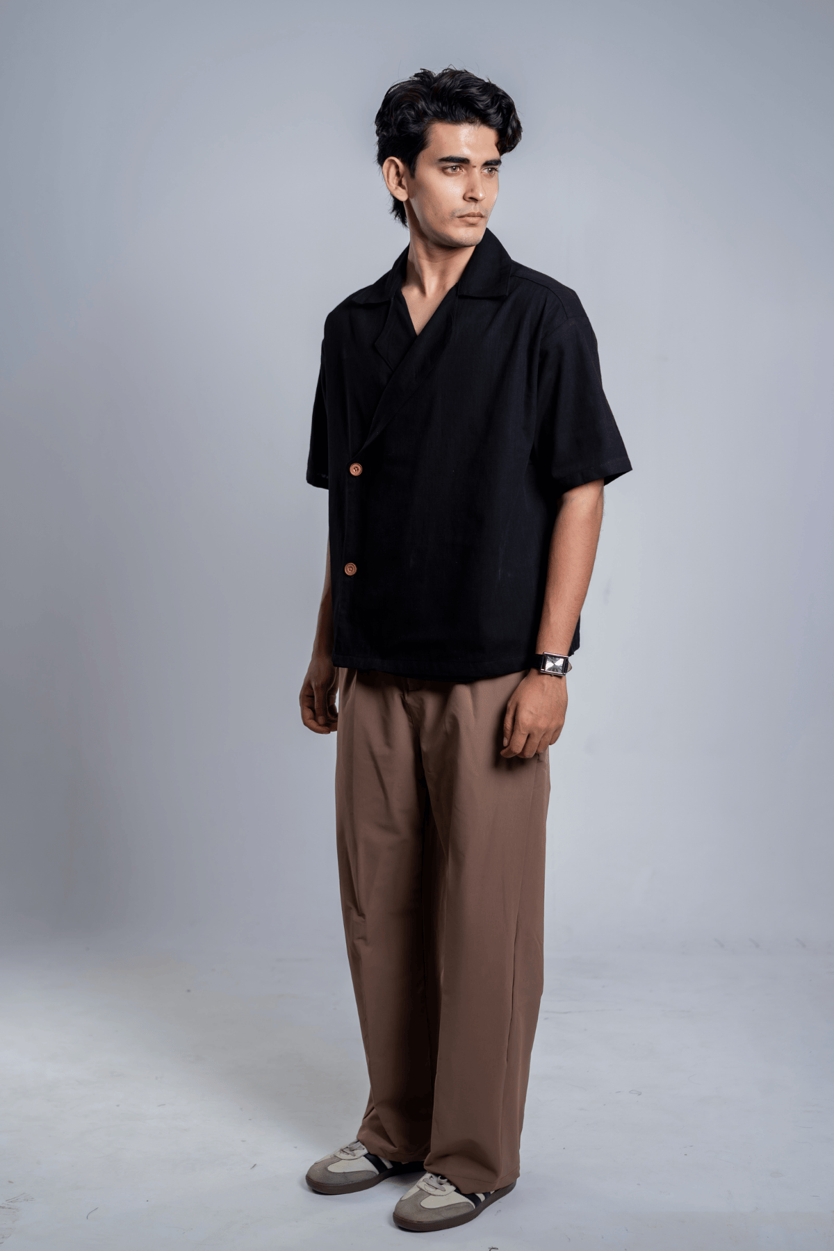 Mad Koffee Shirts Remi Cotton Open Collar Shirt - Black