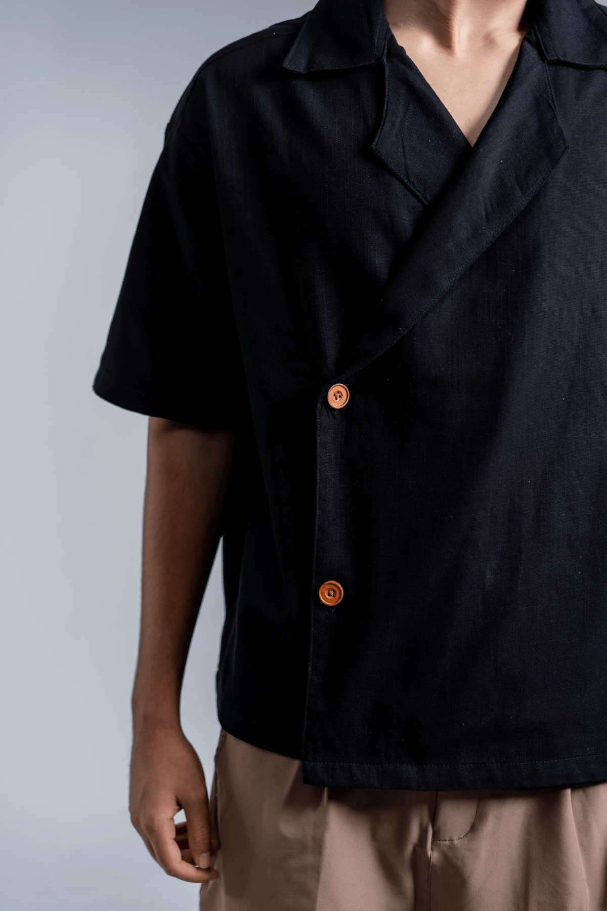 Mad Koffee Shirts Remi Cotton Open Collar Shirt - Black