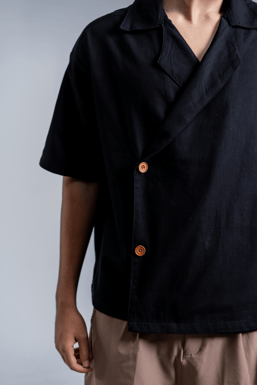 Load image 1 in gallery view. Mad Koffee Shirts Remi Cotton Open Collar Shirt - Black