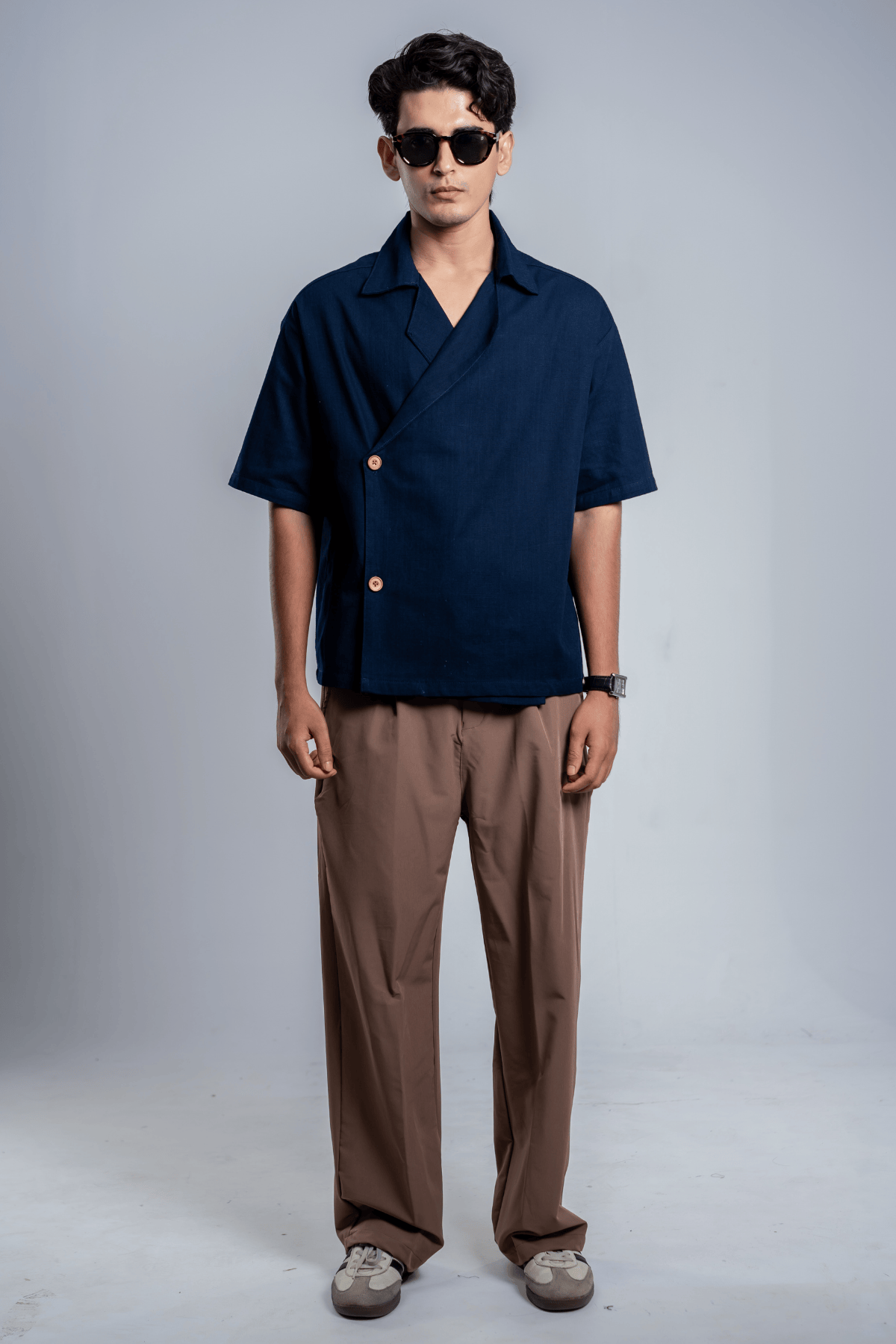 Mad Koffee Shirts Remi Cotton Open Collar Shirt - Blueberry Jam