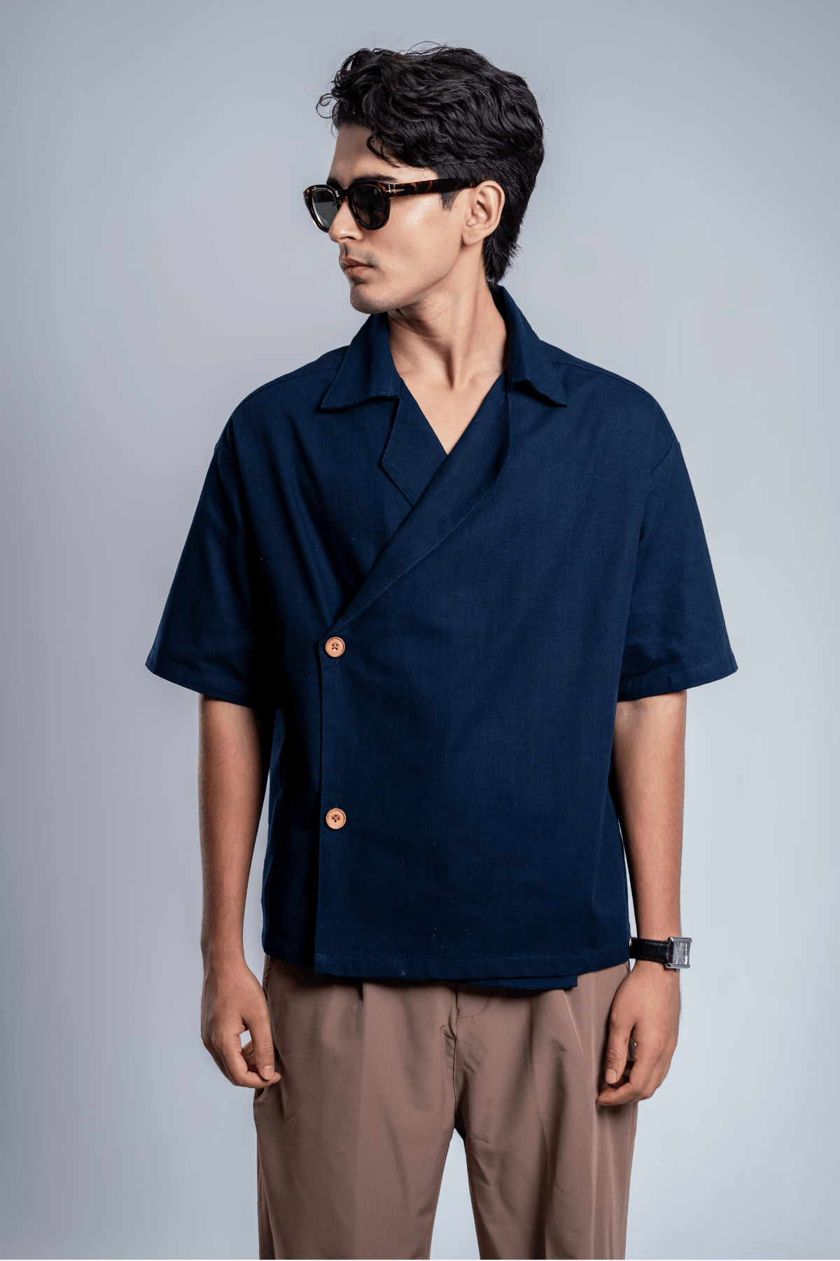 Mad Koffee Shirts Remi Cotton Open Collar Shirt - Blueberry Jam