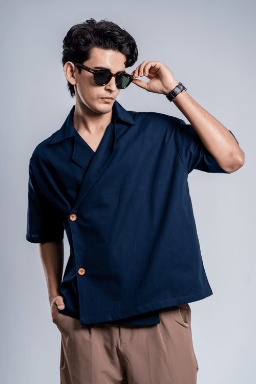 Load image 1 in gallery view. Mad Koffee Shirts Remi Cotton Open Collar Shirt - Blueberry Jam
