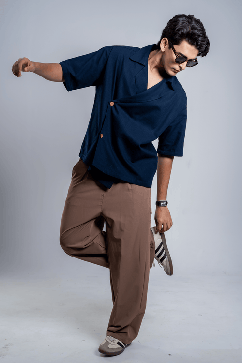 Load image 1 in gallery view. Mad Koffee Shirts Remi Cotton Open Collar Shirt - Blueberry Jam