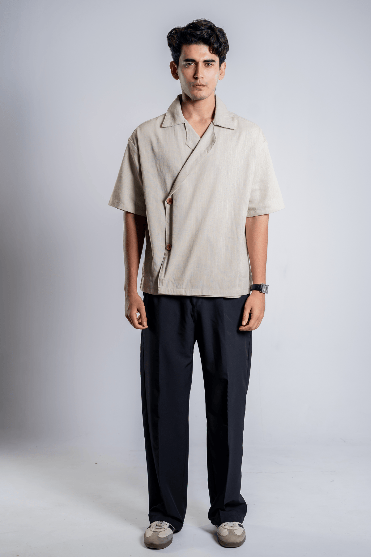 Mad Koffee Shirts Remi Cotton Open Collar Shirt - Muted Taupe