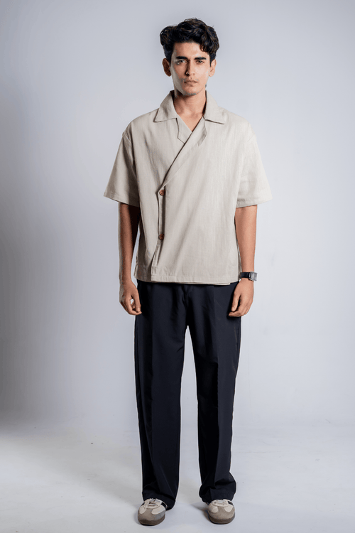 Load image 1 in gallery view. Mad Koffee Shirts Remi Cotton Open Collar Shirt - Muted Taupe