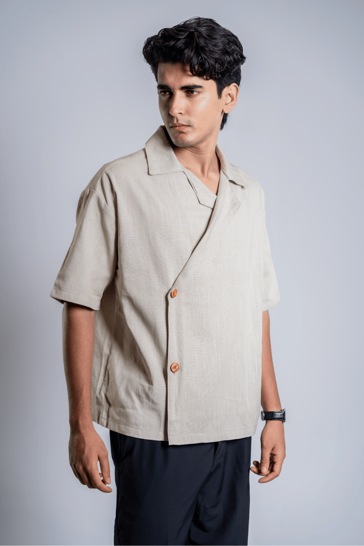 Mad Koffee Shirts Remi Cotton Open Collar Shirt - Muted Taupe