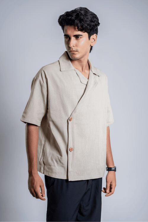 Load image 1 in gallery view. Mad Koffee Shirts Remi Cotton Open Collar Shirt - Muted Taupe
