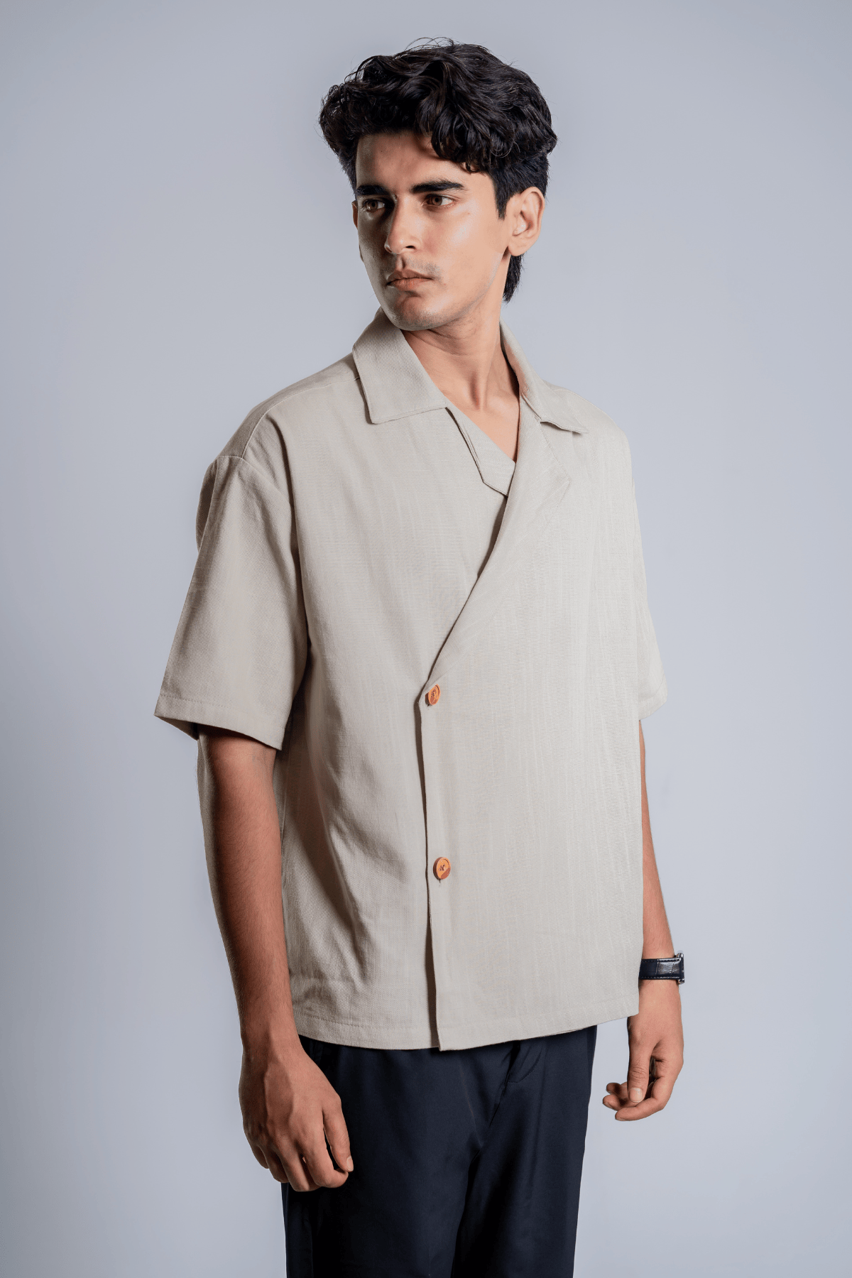 Mad Koffee Shirts Remi Cotton Open Collar Shirt - Muted Taupe