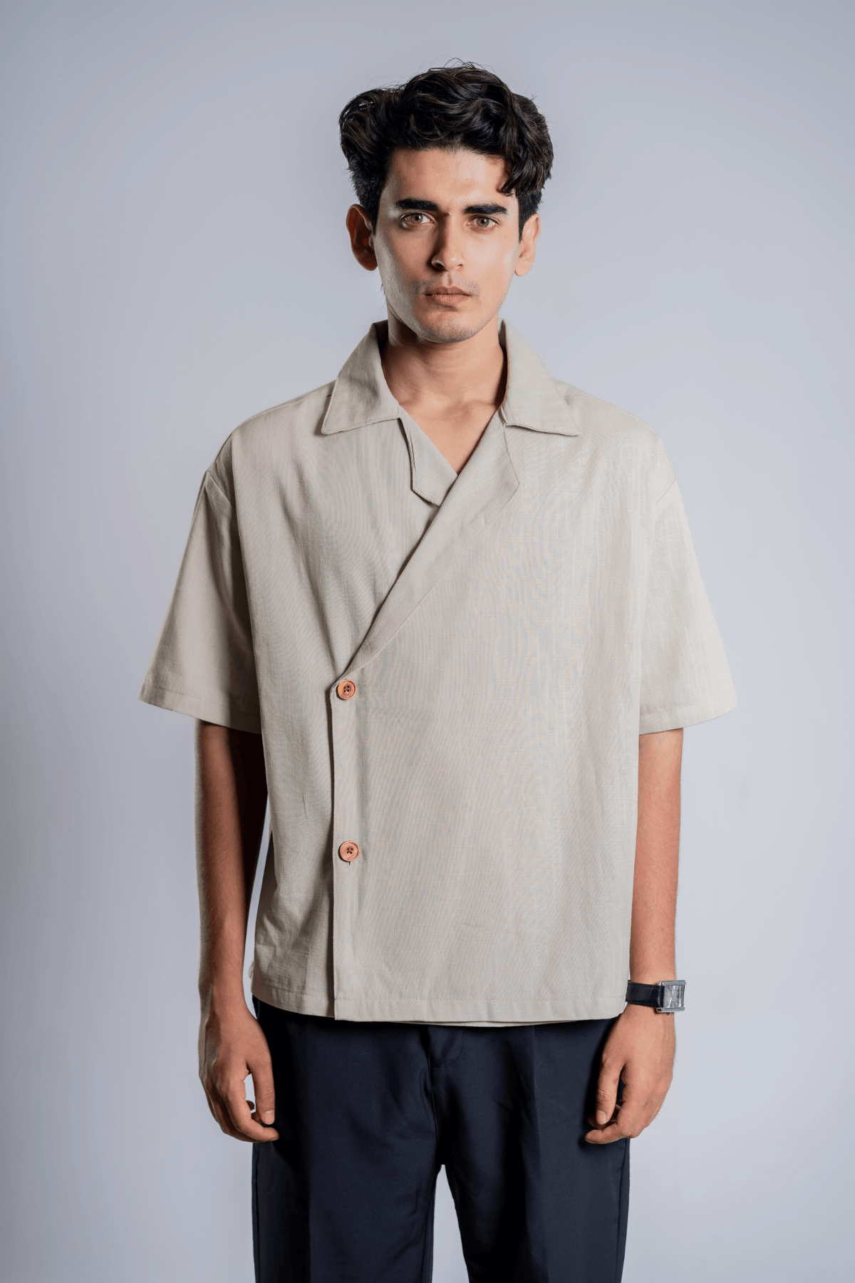 Mad Koffee Shirts Remi Cotton Open Collar Shirt - Muted Taupe