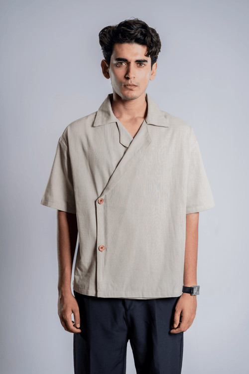 Load image 1 in gallery view. Mad Koffee Shirts Remi Cotton Open Collar Shirt - Muted Taupe
