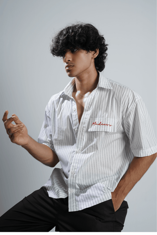 Load image 1 in gallery view. Mad Koffee Shirts White & Black Pinstripe