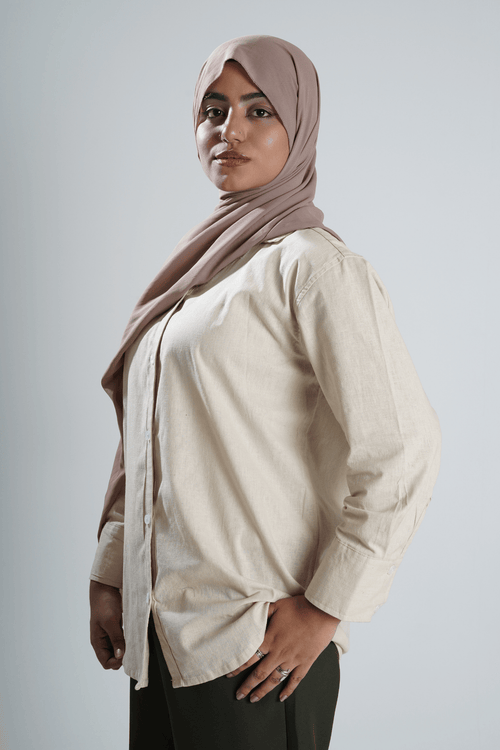 Load image 1 in gallery view. Mad Koffee Shirts Women’s V-Neck Long Shirt – Beige