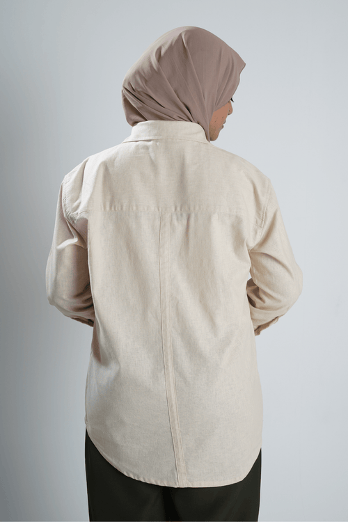 Load image 1 in gallery view. Mad Koffee Shirts Women’s V-Neck Long Shirt – Beige