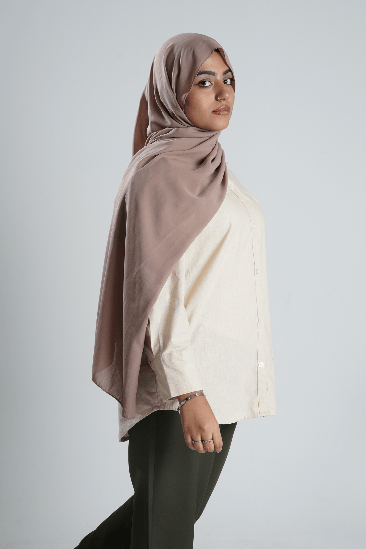 Mad Koffee Shirts Women’s V-Neck Long Shirt – Beige