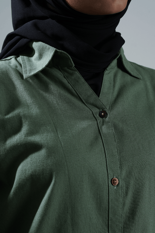 Load image 1 in gallery view. Mad Koffee Shirts Women’s V-Neck Long Shirt - Bottle Green