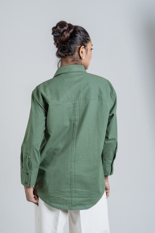 Load image 3 in gallery view. Mad Koffee Shirts Women’s V-Neck Long Shirt - Bottle Green