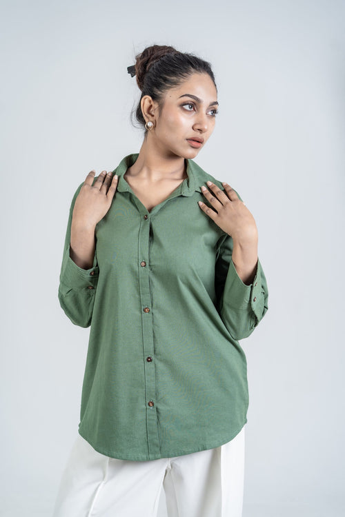 Load image 1 in gallery view. Mad Koffee Shirts Women’s V-Neck Long Shirt - Bottle Green