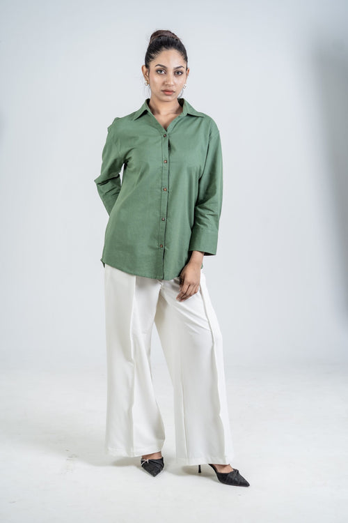 Load image 2 in gallery view. Mad Koffee Shirts Women’s V-Neck Long Shirt - Bottle Green