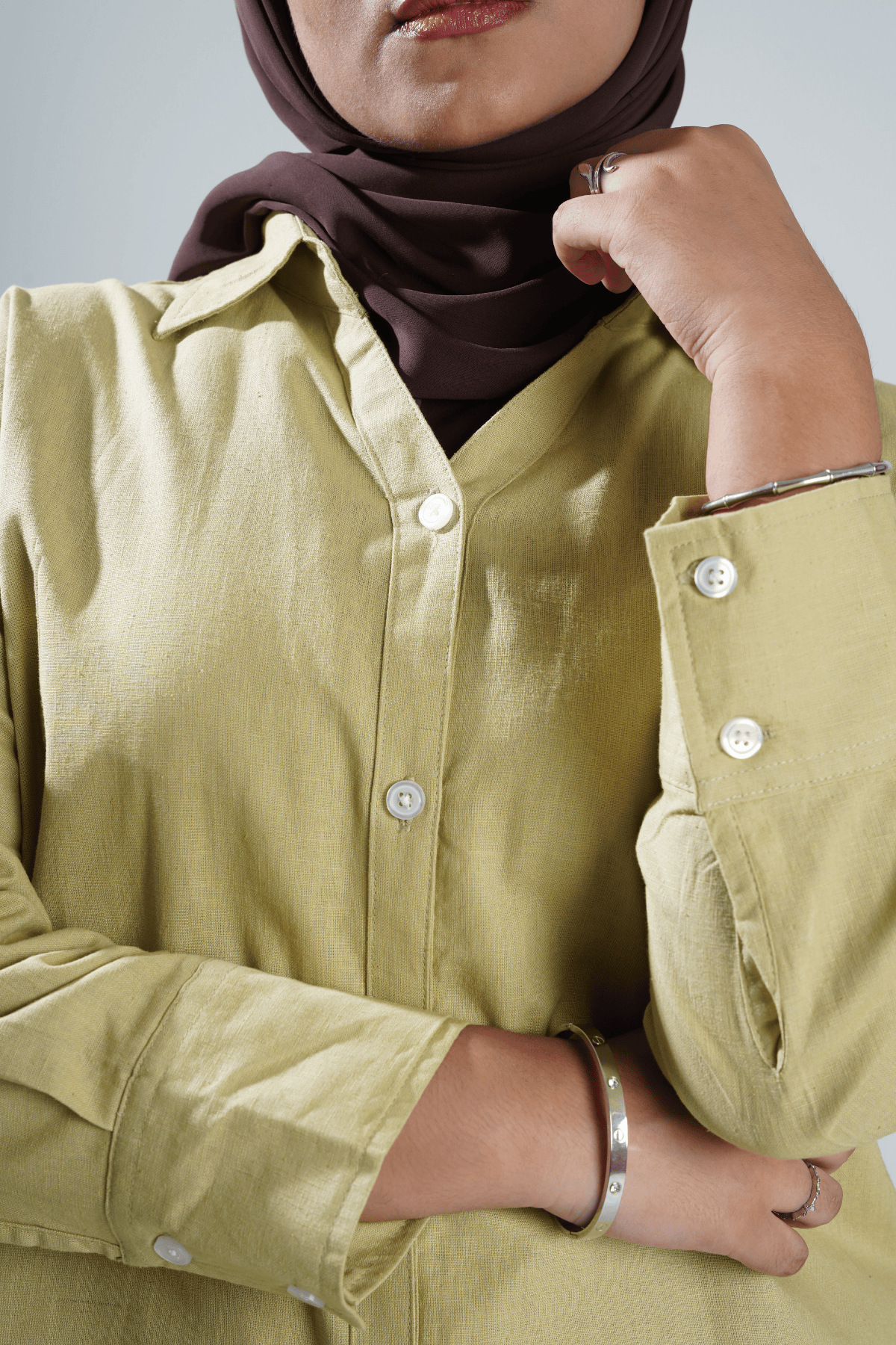 Mad Koffee Shirts Women’s V-Neck Long Shirt - Olive Gold