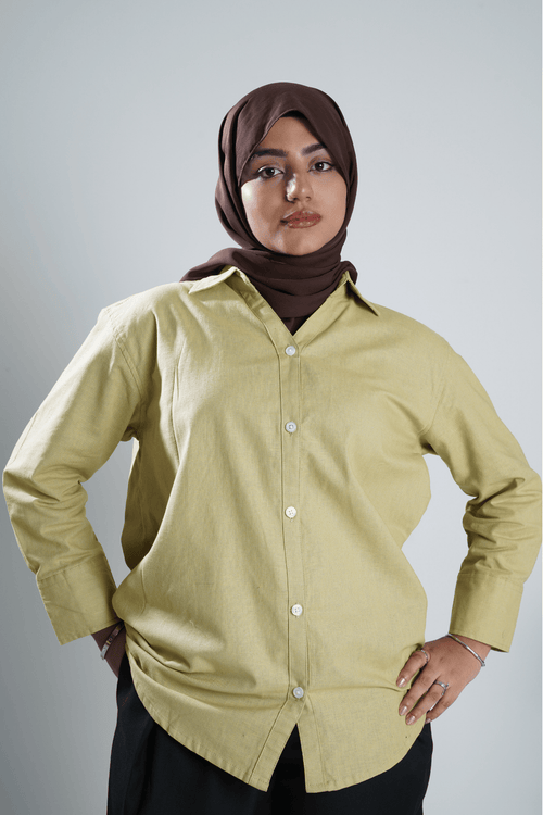 Load image 1 in gallery view. Mad Koffee Shirts Women’s V-Neck Long Shirt - Olive Gold