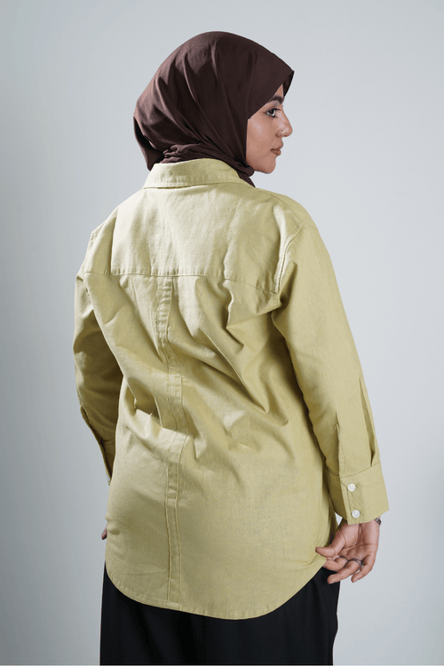 Load image 1 in gallery view. Mad Koffee Shirts Women’s V-Neck Long Shirt - Olive Gold