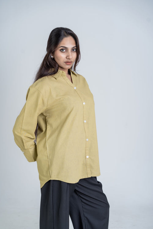 Load image 1 in gallery view. Mad Koffee Shirts Women’s V-Neck Long Shirt - Olive Gold