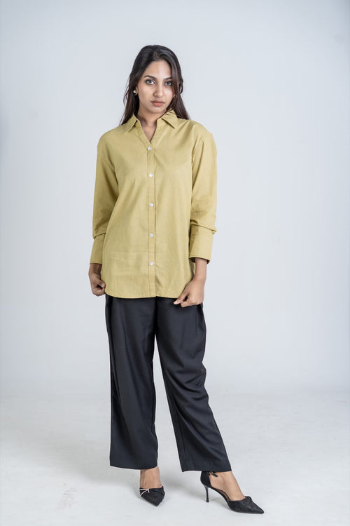 Load image 2 in gallery view. Mad Koffee Shirts Women’s V-Neck Long Shirt - Olive Gold