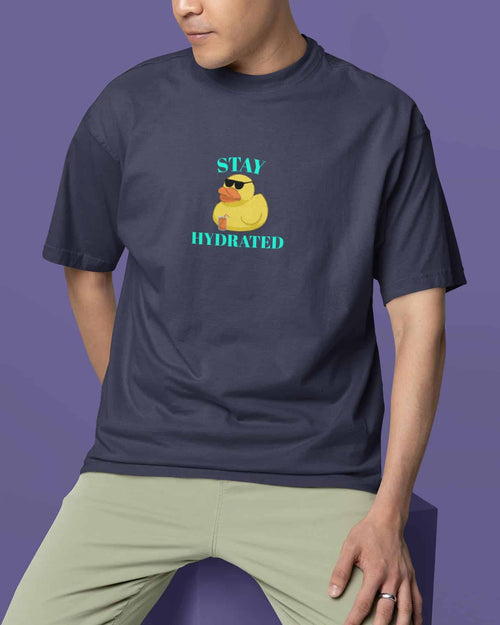 Load image 1 in gallery view. Mad Koffee Stay Hydrated- Printed Oversized Drop Shoulder T-shirt
